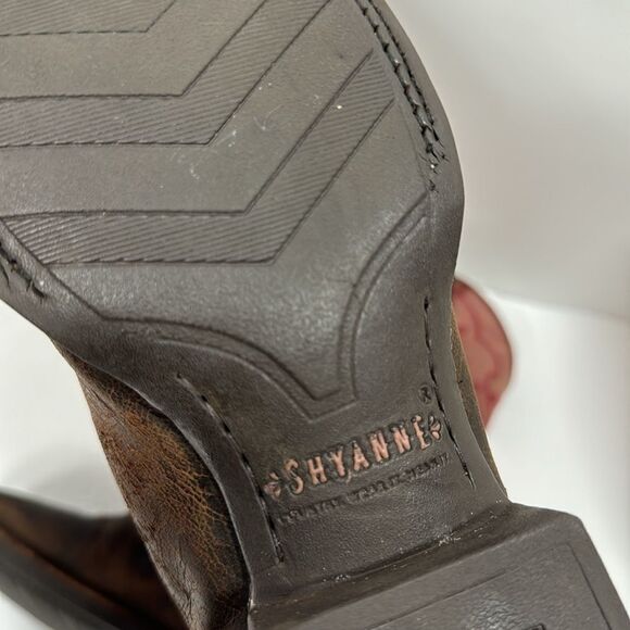 Shyanne Mens Cowboy Boots Brown Leather Red Stitch Square Toe Size 8.5M Rodeo - Picture 13 of 14